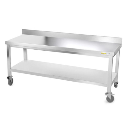 Table inox soubassement 2000 x 800 mm adossée sur roulettes / GOLDINOX Table inox soubassement 2000 x 800 mm adossée sur roulettes / GOLDINOX