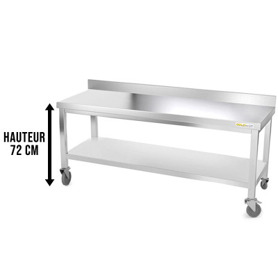 Table inox soubassement 2000 x 800 mm adossée sur roulettes / GOLDINOX Table inox soubassement 2000 x 800 mm adossée sur roulettes / GOLDINOX