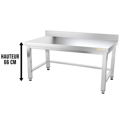 Table inox soubassement 1400 x 800 mm adossée avec renfort / GOLDINOX Table inox soubassement 1400 x 800 mm adossée avec renfort / GOLDINOX