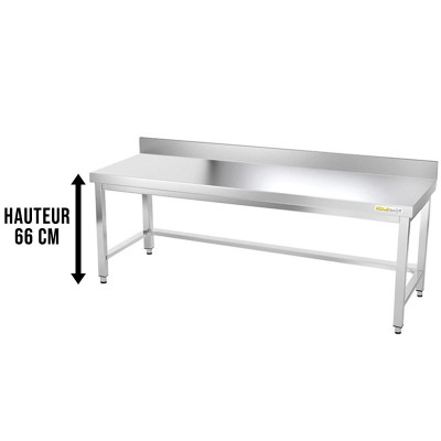 Table inox soubassement 2000 x 800 mm adossée avec renfort / GOLDINOX Table inox soubassement 2000 x 800 mm adossée avec renfort / GOLDINOX
