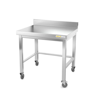 Table inox soubassement 800 x 800 mm adossée avec renfort sur roulettes / GOLDINOX Table inox soubassement 800 x 800 mm adossée avec renfort sur roulettes / GOLDINOX