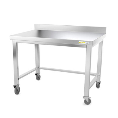 Table inox soubassement 1000 x 800 mm adossée avec renfort sur roulettes / GOLDINOX Table inox soubassement 1000 x 800 mm adossée avec renfort sur roulettes / GOLDINOX