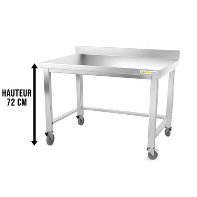 Table inox soubassement 1000 x 800 mm adossée avec renfort sur roulettes / GOLDINOX Table inox soubassement 1000 x 800 mm adossée avec renfort sur roulettes / GOLDINOX