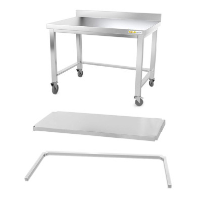 Table inox soubassement 1200 x 800 mm adossée avec renfort sur roulettes / GOLDINOX Table inox soubassement 1200 x 800 mm adossée avec renfort sur roulettes / GOLDINOX