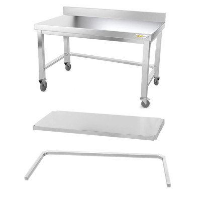 Table inox soubassement 1600 x 800 mm adossée avec renfort sur roulettes / GOLDINOX Table inox soubassement 1600 x 800 mm adossée avec renfort sur roulettes / GOLDINOX
