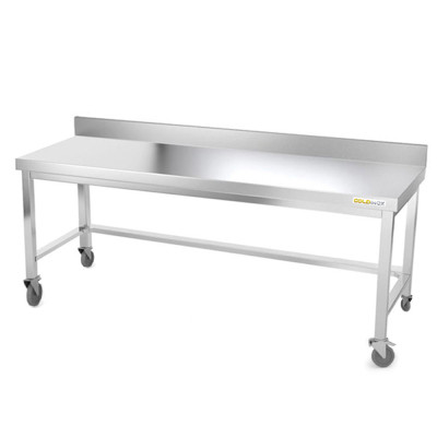 Table inox soubassement 2000 x 800 mm adossée avec renfort sur roulettes / GOLDINOX Table inox soubassement 2000 x 800 mm adossée avec renfort sur roulettes / GOLDINOX
