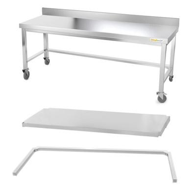 Table inox soubassement 2000 x 800 mm adossée avec renfort sur roulettes / GOLDINOX Table inox soubassement 2000 x 800 mm adossée avec renfort sur roulettes / GOLDINOX