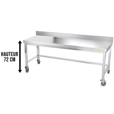 Table inox soubassement 2000 x 800 mm adossée avec renfort sur roulettes / GOLDINOX Table inox soubassement 2000 x 800 mm adossée avec renfort sur roulettes / GOLDINOX