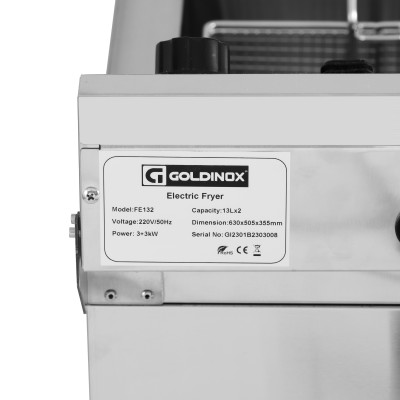 Friteuse électrique 2 x13 Litres avec robinet de vidange à poser - 6,5 kW / GOLDINOX Friteuse électrique 2 x13 Litres avec robinet de vidange à poser - 6,5 kW / GOLDINOX
