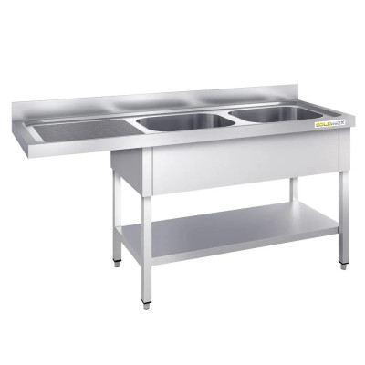 Plonge lave-vaisselle inox 2 bacs - 2000 x 700 mm égouttoir gauche PREMIUM / GOLDINOX Plonge lave-vaisselle inox 2 bacs - 2000 x 700 mm égouttoir gauche PREMIUM / GOLDINOX