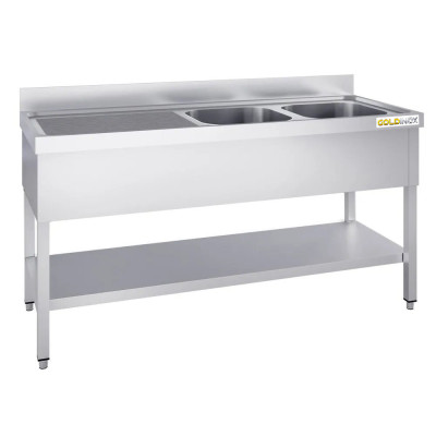 Plonge inox 2 bacs - 2000 x 600 mm égouttoir gauche PREMIUM / GOLDINOX Plonge inox 2 bacs - 2000 x 600 mm égouttoir gauche PREMIUM / GOLDINOX