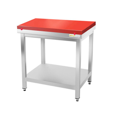 Table de boucher avec plaque de découpe rouge - 700 x 700 mm / GOLDINOX