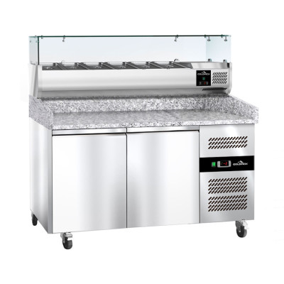 Meuble à pizza réfrigéré 2 portes tropicalisé avec vitrine ingrédients (6x GN1/3) PREMIUM - GOLDINOX Meuble à pizza réfrigéré 2 portes tropicalisé avec vitrine ingrédients (6x GN1/3) PREMIUM - GOLDINOX