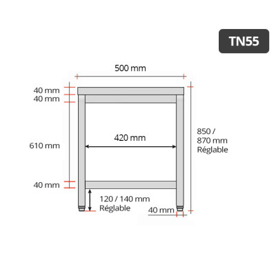 Table inox 500 x 500 mm PREMIUM / GOLDINOX Table inox 500 x 500 mm PREMIUM / GOLDINOX