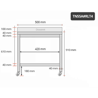 Table inox 500 x 500 mm adossée sur roulettes / GOLDINOX Table inox 500 x 500 mm adossée sur roulettes / GOLDINOX