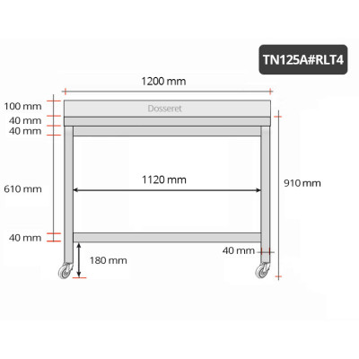 Table inox 1200 x 500 mm adossée sur roulettes / GOLDINOX Table inox 1200 x 500 mm adossée sur roulettes / GOLDINOX