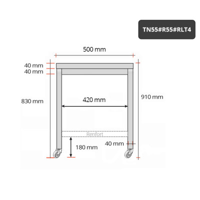 Table inox 500 x 500 mm avec renfort sur roulettes / GOLDINOX Table inox 500 x 500 mm avec renfort sur roulettes / GOLDINOX