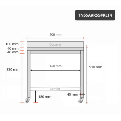 Table inox 500 x 500 mm adossée avec renfort sur roulettes / GOLDINOX Table inox 500 x 500 mm adossée avec renfort sur roulettes / GOLDINOX