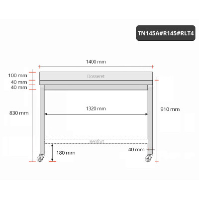 Table inox 1400 x 500 mm adossée avec renfort sur roulettes / GOLDINOX Table inox 1400 x 500 mm adossée avec renfort sur roulettes / GOLDINOX