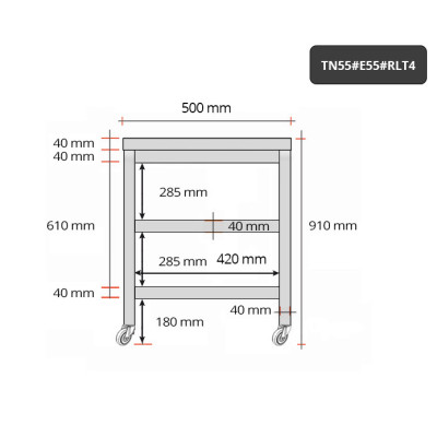 Table inox 500 x 500 mm avec 2 étagères sur roulettes / GOLDINOX Table inox 500 x 500 mm avec 2 étagères sur roulettes / GOLDINOX