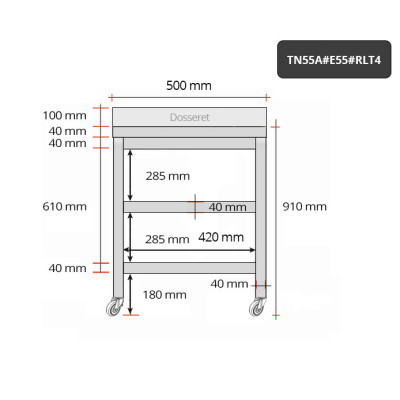 Table inox 500 x 500 mm adossée avec 2 étagères sur roulettes / GOLDINOX Table inox 500 x 500 mm adossée avec 2 étagères sur roulettes / GOLDINOX