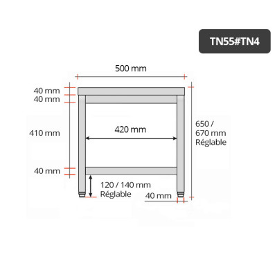 Table inox soubassement 500 x 500 mm / GOLDINOX Table inox soubassement 500 x 500 mm / GOLDINOX