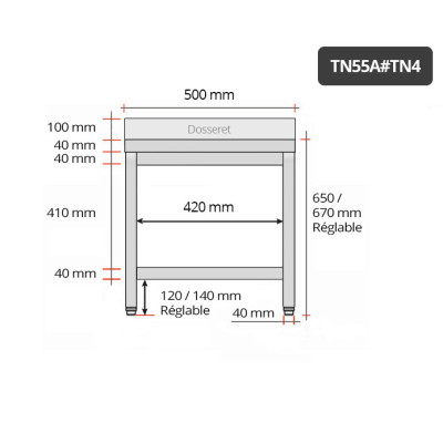Table inox soubassement 500 x 500 mm adossée / GOLDINOX Table inox soubassement 500 x 500 mm adossée / GOLDINOX