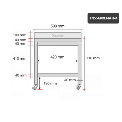 Table inox soubassement 500 x 500 mm adossée sur roulettes / GOLDINOX Table inox soubassement 500 x 500 mm adossée sur roulettes / GOLDINOX