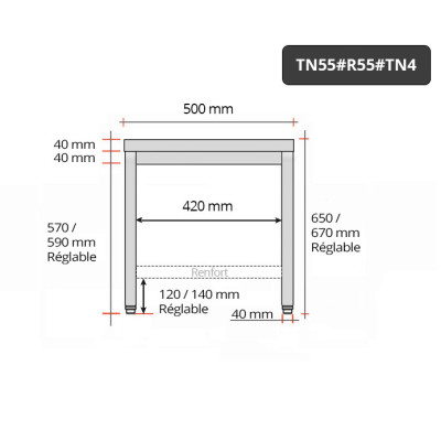 Table inox soubassement 500 x 500 mm avec renfort / GOLDINOX Table inox soubassement 500 x 500 mm avec renfort / GOLDINOX