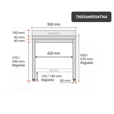 Table inox soubassement 500 x 500 mm adossée avec renfort / GOLDINOX Table inox soubassement 500 x 500 mm adossée avec renfort / GOLDINOX