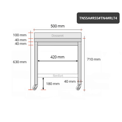 Table inox soubassement 500 x 500 mm adossée avec renfort sur roulettes / GOLDINOX Table inox soubassement 500 x 500 mm adossée avec renfort sur roulettes / GOLDINOX