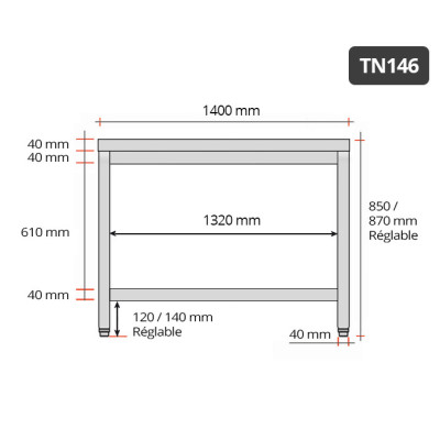 Table inox 1400 x 600 mm PREMIUM / GOLDINOX Table inox 1400 x 600 mm PREMIUM / GOLDINOX