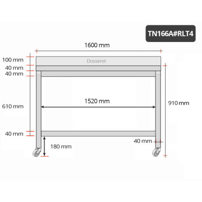 Table inox 1600 x 600 mm adossée sur roulettes PREMIUM / GOLDINOX Table inox 1600 x 600 mm adossée sur roulettes PREMIUM / GOLDINOX