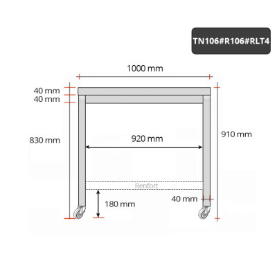 Table inox 1000 x 600 mm avec renfort sur roulettes / GOLDINOX Table inox 1000 x 600 mm avec renfort sur roulettes / GOLDINOX