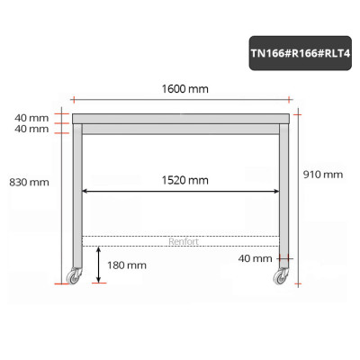 Table inox 1600 x 600 mm avec renfort sur roulettes / GOLDINOX Table inox 1600 x 600 mm avec renfort sur roulettes / GOLDINOX