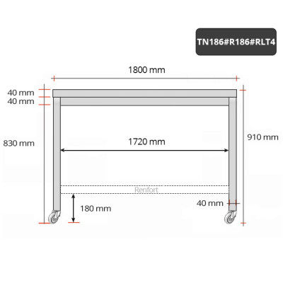 Table inox 1800 x 600 mm avec renfort sur roulettes / GOLDINOX Table inox 1800 x 600 mm avec renfort sur roulettes / GOLDINOX