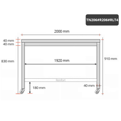 Table inox 2000 x 600 mm avec renfort sur roulettes / GOLDINOX Table inox 2000 x 600 mm avec renfort sur roulettes / GOLDINOX