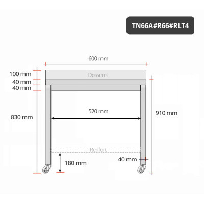 Table inox 600 x 600 mm adossée avec renfort sur roulettes PREMIUM / GOLDINOX Table inox 600 x 600 mm adossée avec renfort sur roulettes PREMIUM / GOLDINOX