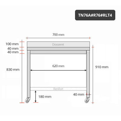 Table inox 700 x 600 mm adossée avec renfort sur roulettes / GOLDINOX Table inox 700 x 600 mm adossée avec renfort sur roulettes / GOLDINOX
