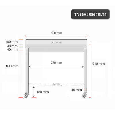 Table inox 800 x 600 mm adossée avec renfort sur roulettes / GOLDINOX Table inox 800 x 600 mm adossée avec renfort sur roulettes / GOLDINOX