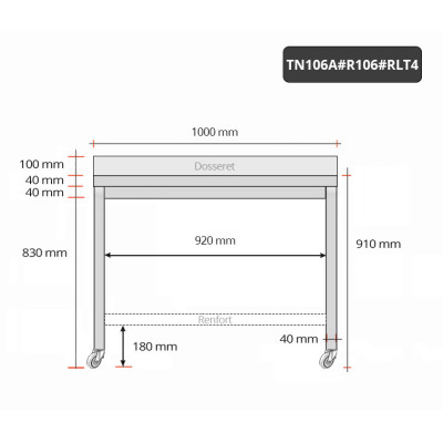Table inox 1000 x 600 mm adossée avec renfort sur roulettes / GOLDINOX Table inox 1000 x 600 mm adossée avec renfort sur roulettes / GOLDINOX