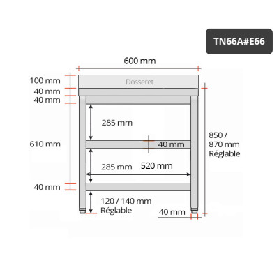 Table inox 600 x 600 mm adossée avec 2 étagères PREMIUM / GOLDINOX Table inox 600 x 600 mm adossée avec 2 étagères PREMIUM / GOLDINOX