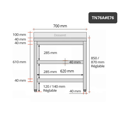Table inox 700 x 600 mm adossée avec 2 étagères / GOLDINOX Table inox 700 x 600 mm adossée avec 2 étagères / GOLDINOX