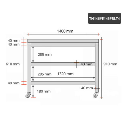 Table inox 1400 x 600 mm avec 2 étagères sur roulettes / GOLDINOX Table inox 1400 x 600 mm avec 2 étagères sur roulettes / GOLDINOX