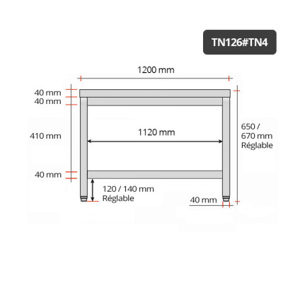 Table inox soubassement 1200 x 600 mm / GOLDINOX Table inox soubassement 1200 x 600 mm / GOLDINOX