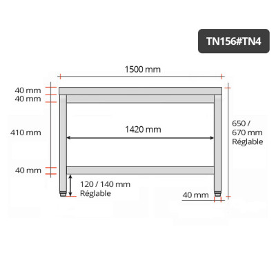 Table inox soubassement 1500 x 600 mm / GOLDINOX Table inox soubassement 1500 x 600 mm / GOLDINOX