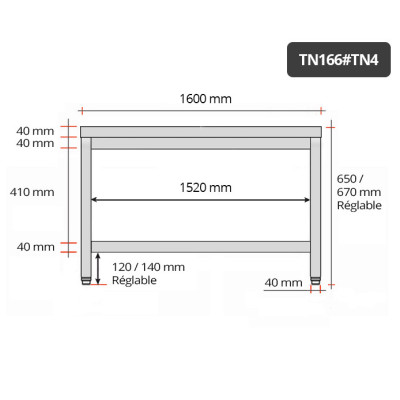 Table inox soubassement 1600 x 600 mm / GOLDINOX Table inox soubassement 1600 x 600 mm / GOLDINOX