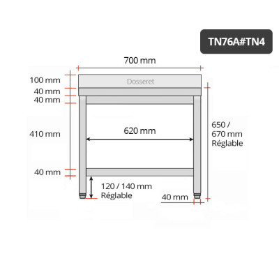 Table inox soubassement 700 x 600 mm adossée / GOLDINOX Table inox soubassement 700 x 600 mm adossée / GOLDINOX