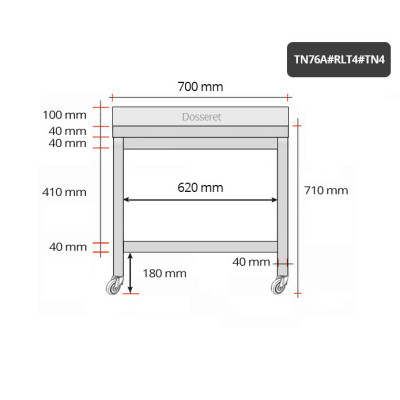Table inox soubassement 700 x 600 mm adossée sur roulettes / GOLDINOX Table inox soubassement 700 x 600 mm adossée sur roulettes / GOLDINOX
