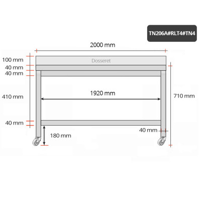 Table inox soubassement 2000 x 600 mm adossée sur roulettes / GOLDINOX Table inox soubassement 2000 x 600 mm adossée sur roulettes / GOLDINOX